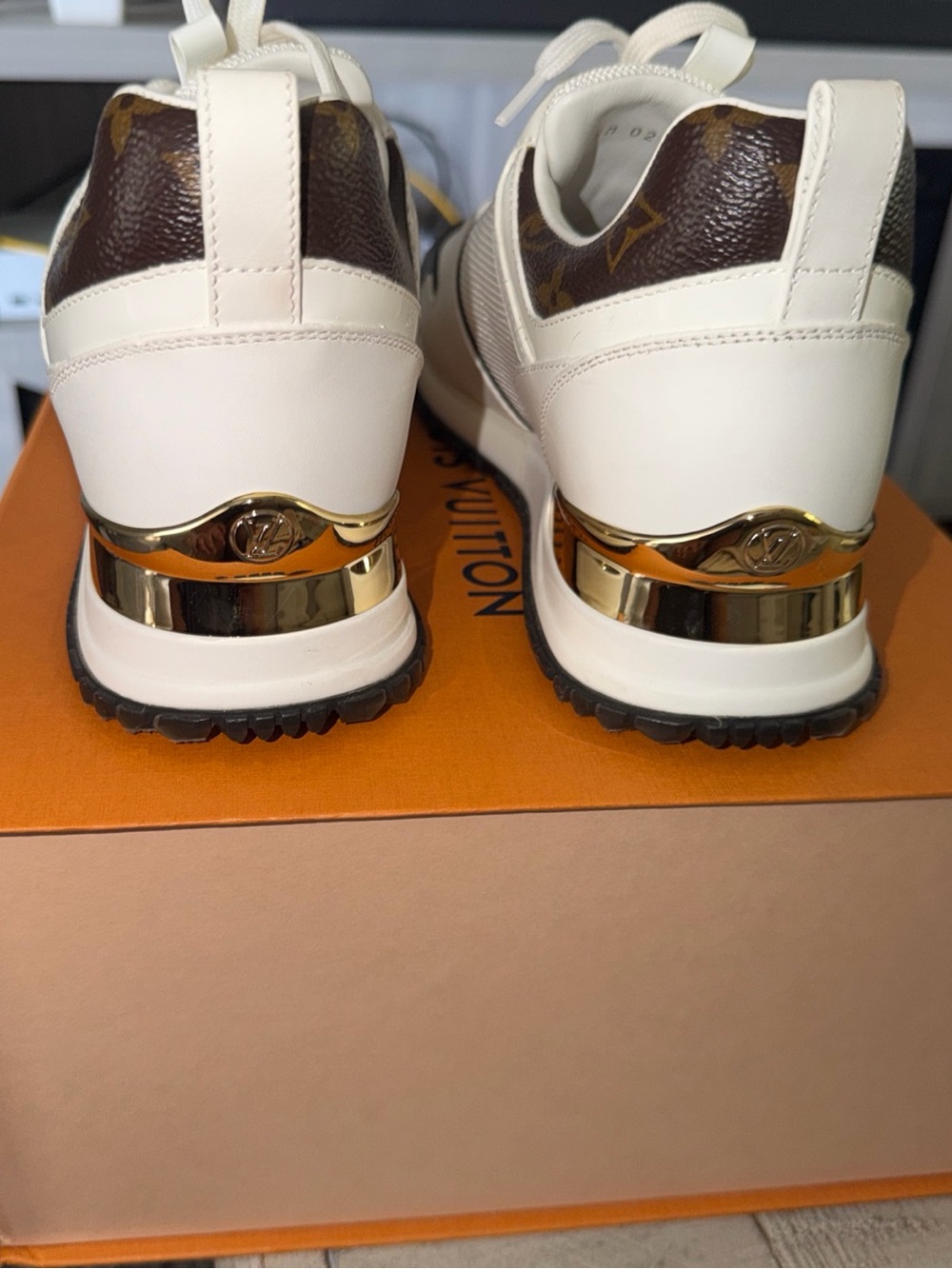 Louis Vuitton White & Brown Monogram Run Away Sneaker-37 1/2 - Picture 2 of 9